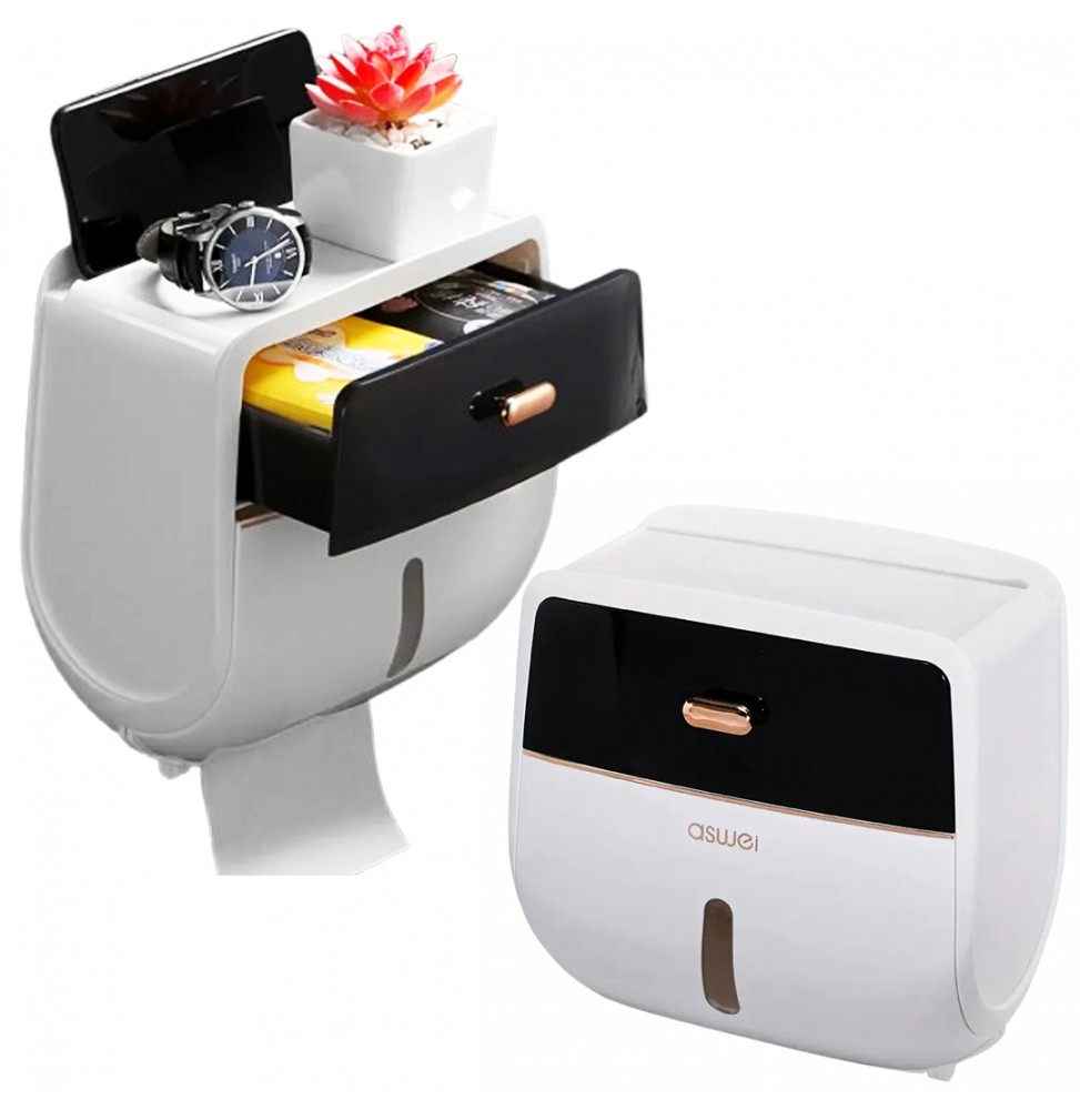 Pojemnik na Papier Toaletowy z Szufladką i Półką Uchwyt Dozownik Dyspenser ze Schowkiem