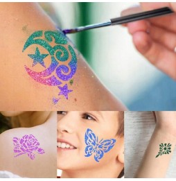 Duży Zestaw Tatuaże Brokatowe 200 Szablonów 24 Brokaty Klej Pędzelki