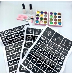 Duży Zestaw Tatuaże Brokatowe 200 Szablonów 24 Brokaty Klej Pędzelki