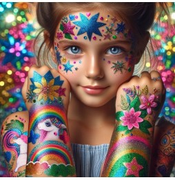 Duży Zestaw Tatuaże Brokatowe 200 Szablonów 24 Brokaty Klej Pędzelki