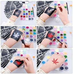 Duży Zestaw Tatuaże Brokatowe 200 Szablonów 24 Brokaty Klej Pędzelki