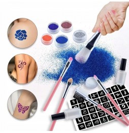 Duży Zestaw Tatuaże Brokatowe 200 Szablonów 24 Brokaty Klej Pędzelki