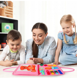 Tablica Manipulacyjna Montessori Sensoryczna Interaktywna Różowa Książeczka
