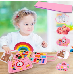 Tablica Manipulacyjna Montessori Sensoryczna Interaktywna Różowa Książeczka