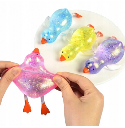 Gniotek Kaczka Brokatowa 17 cm Antystresowa Sensoryczna Gumowa do Ściskania