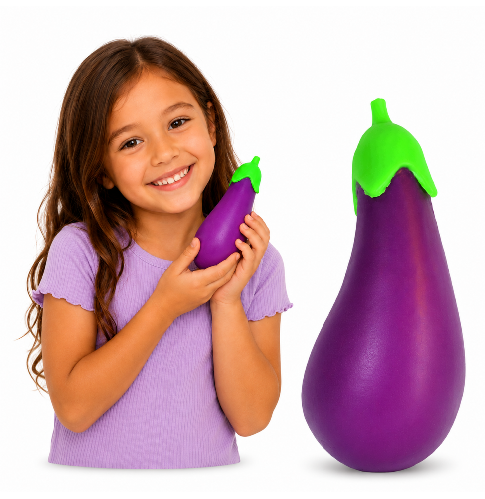 Gniotek Bakłażan Fioletowy Squishy Antystresowy Sensoryczny Miękki 14 cm