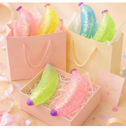 Gniotek BANAN Żelowy Brokatowy 13 cm Sensoryczny Antystresowy Squishy