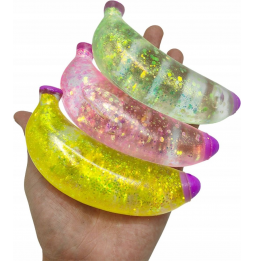 Gniotek BANAN Żelowy Brokatowy 13 cm Sensoryczny Antystresowy Squishy