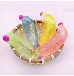 Gniotek BANAN Żelowy Brokatowy 13 cm Sensoryczny Antystresowy Squishy