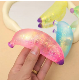 Gniotek BANAN Żelowy Brokatowy 13 cm Sensoryczny Antystresowy Squishy