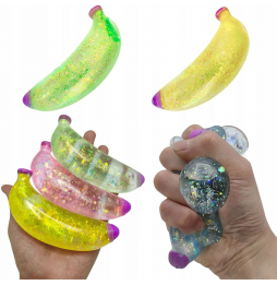 Gniotek BANAN Żelowy Brokatowy 13 cm Sensoryczny Antystresowy Squishy