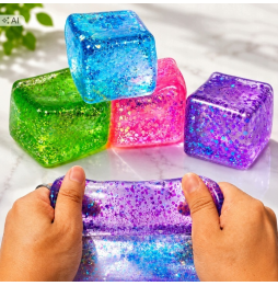 Gniotek ICE CUBE Duża Kostka Lodu Brokatowa Memory Squishy Sensoryczny