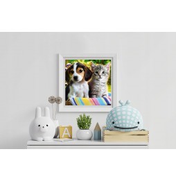 Haft Diamentowy Mozaika 5D Diamond Painting Diy - Kot i Pies