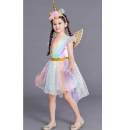 Strój Kostium UNICORN Przebranie Sukienka Skrzydła JEDNOROŻEC
