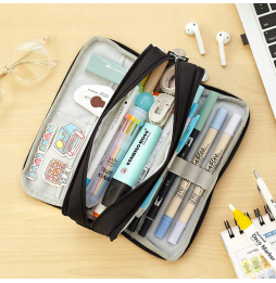 Piórnik Szkolny Wielofunkcyjny 3-komorowy Czarny Potrójna Saszetka