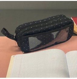 Piórnik Szkolny Trzykomorowy Saszetka Zamek Piórnik do Szkoły Czarny