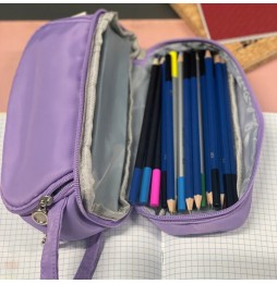 Duży Piórnik Szkolny Czterokomorowy Pojemny Saszetka do Szkoły Fioletowa