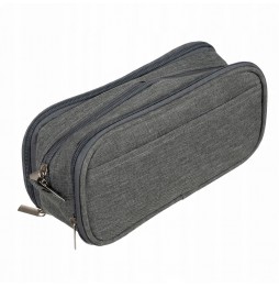 Duży Piórnik Szkolny Trzykomorowy Saszetka Zamek Piórnik do Szkoły Szary