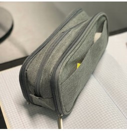 Duży Piórnik Szkolny Trzykomorowy Saszetka Zamek Piórnik do Szkoły Szary